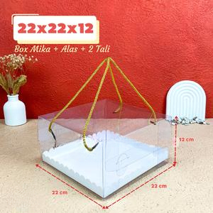 

mika box tenteng packaging kue tart ulang tahun pudding chiffon dus mica bening tali ukuran 22x22x12 cm