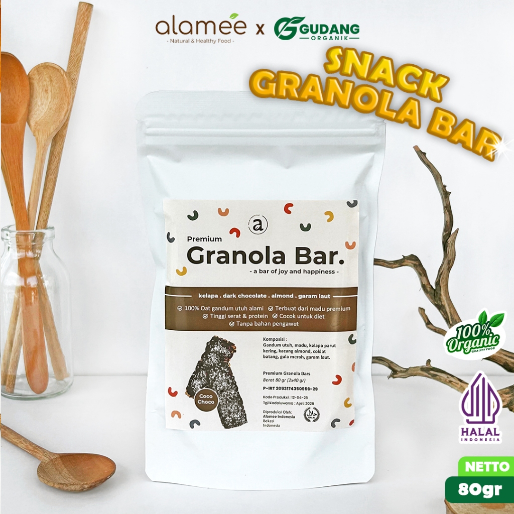 

ALAMEE granola bar coco choco manis yang gurih mengusung rasa coco choco sehat organik alami