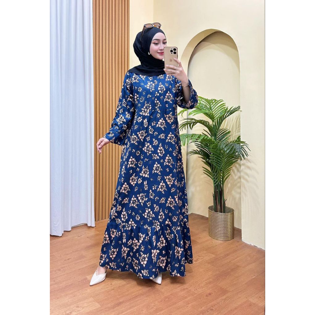 Dress Gamis Anastasya Jumbo Daily Simple Muslimah Wanita Bahan Rayon Busui Wudhu Friendly Bawahan Re
