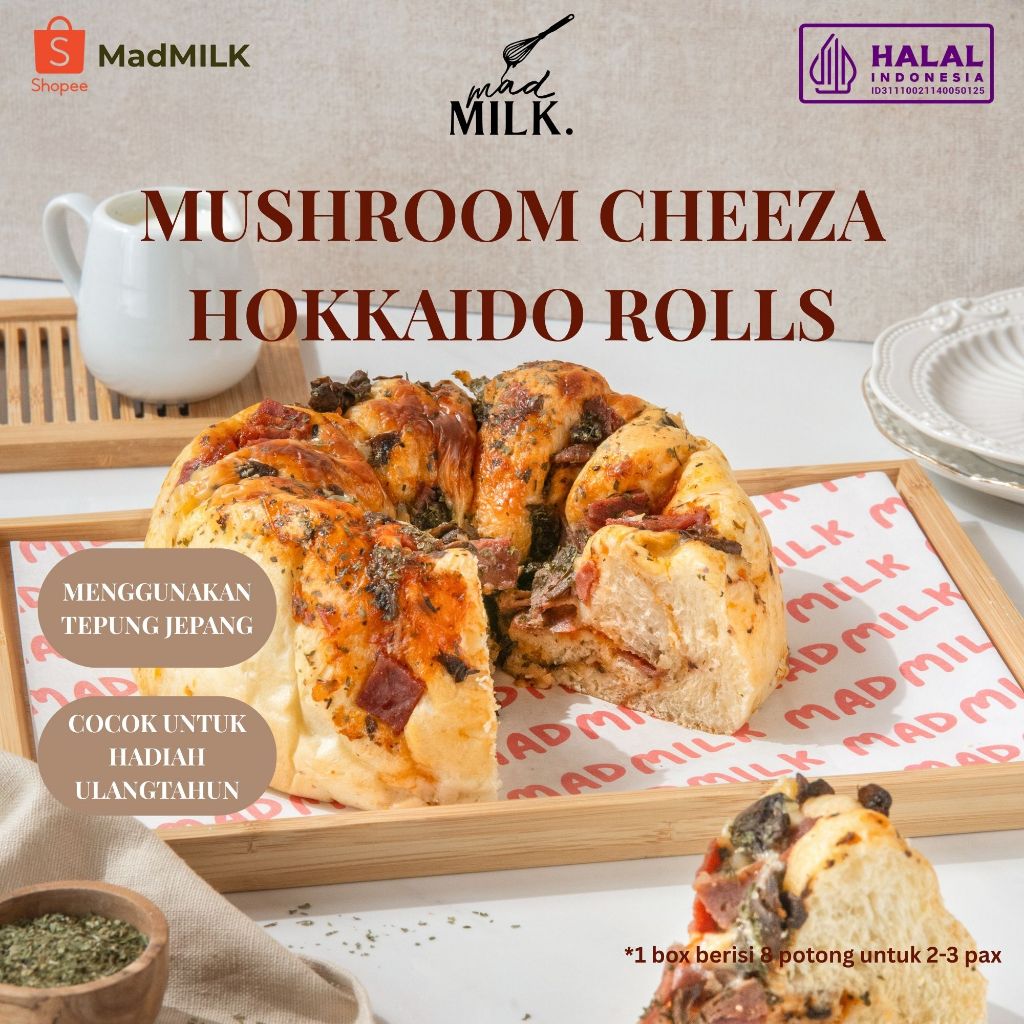 

Roti Sobek Hokkaido Rolls Madmilk | Mushroom Cheeza Rolls isi 8pcs | Super Lembut & Premium