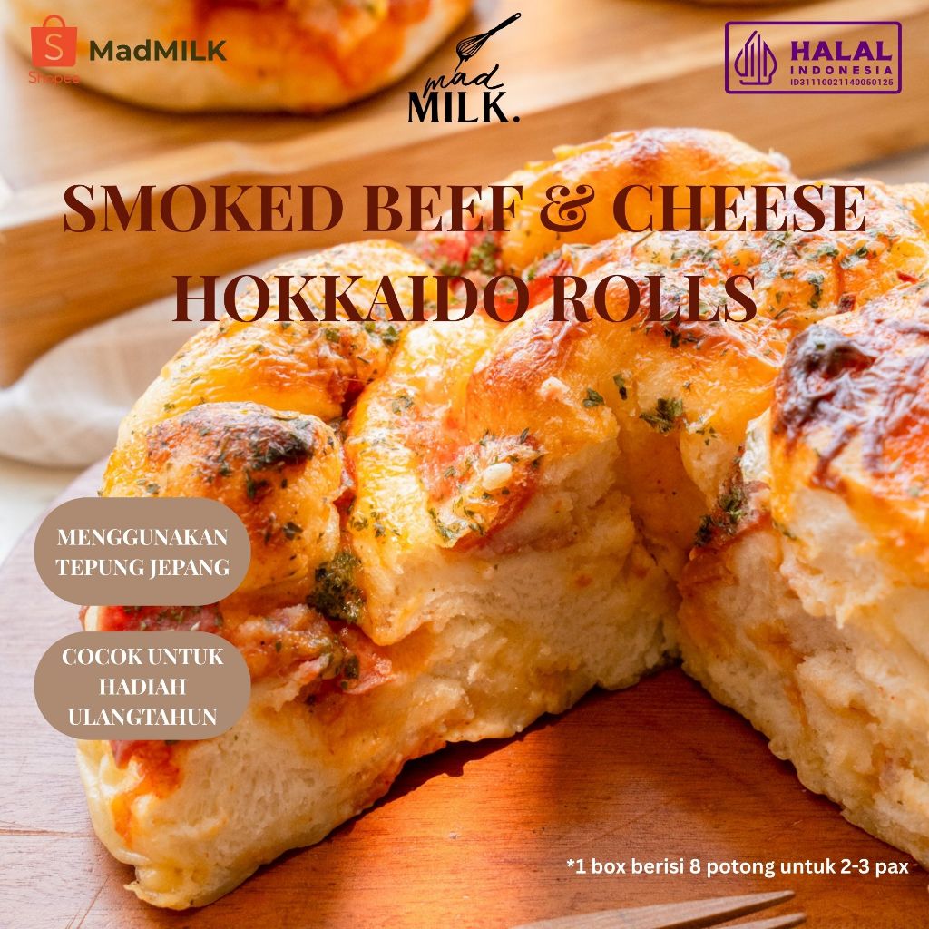 

Roti Sobek Hokkaido Rolls Madmilk | Smoke Beef & Cheese Hokkaido Rolls isi 8pcs | Super Lembut & Premium