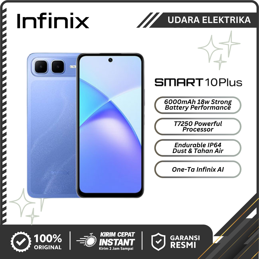 Infinix Smart 10 Plus 8GB/128GB  Baterai 6000mAh Layar Jernih 120Hz HD+ HP Gaming 1 Jutaan Garansi R
