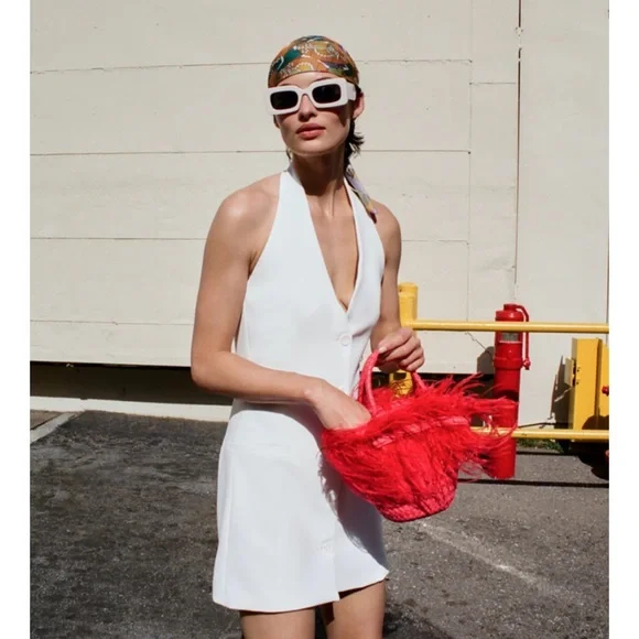 ZARA RED MINI FEATHER BASKET BAG