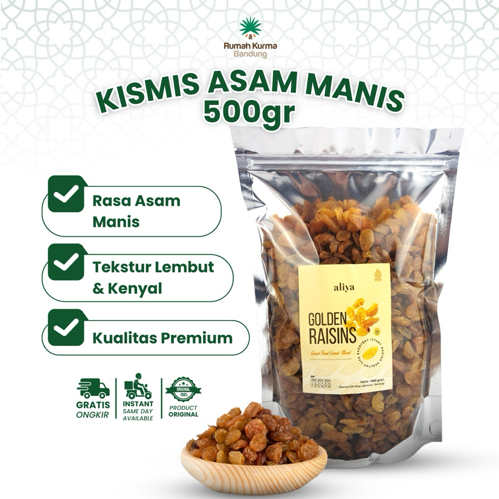 

Kismis 500 Gram Golden Raisins Original Organik Premium Cemilan Sehat Murah Asam Manis Aliya