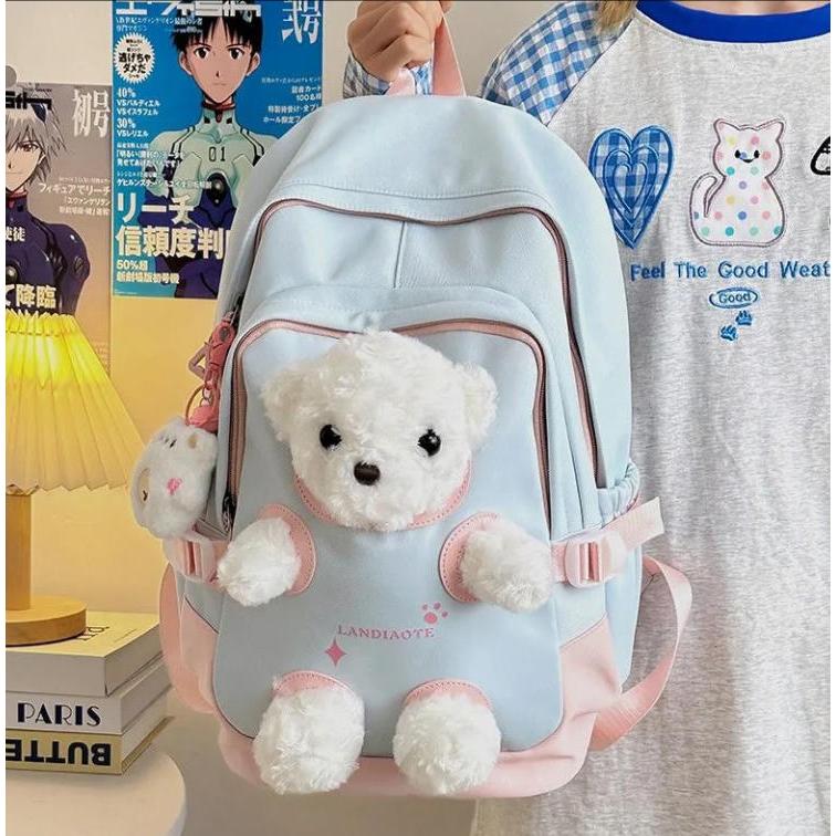 / COD /Tas sekolah beruang lucu, ransel boneka mewah, ransel hadiah siswa berkapasitas besar
