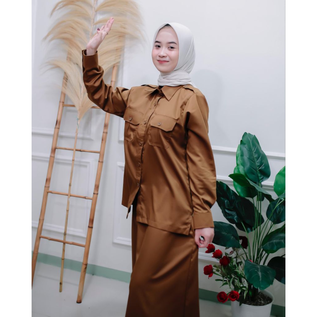 Baju Khaki PNS Wanita Kemeja Setelan Rok Pemda
