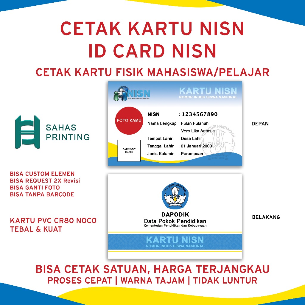 

CETAK KARTU NISN SEKOLAH SD SMP SMA | KARTU NISN | KARTU DAPODIK SISWA | KARTU PELAJAR NISN