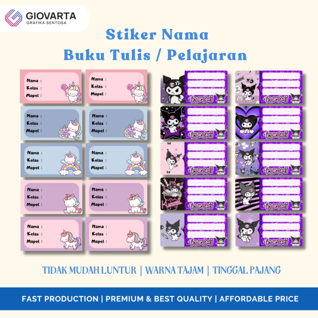 

Aesthetic Book Label Sticker Sticker label nama Anak Buku Sekolah Stiker nama buku tempelan 1 Pack isi 20