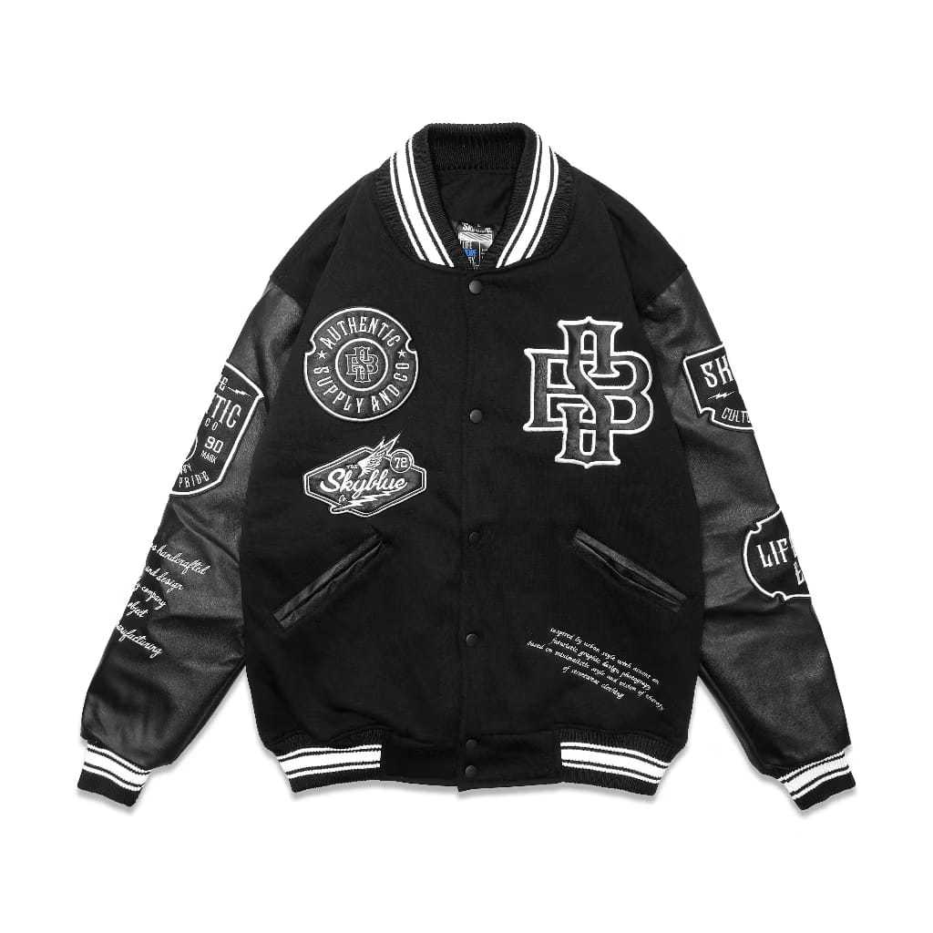 Varsity Jacket Skena Vintage - Skyblue Varsity Vintage Jacket Black