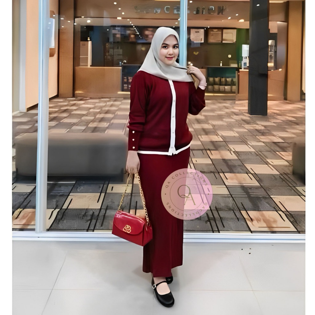 One Set OLA Setelan Cardigan dan Rok Span Rajut Wanita Premium