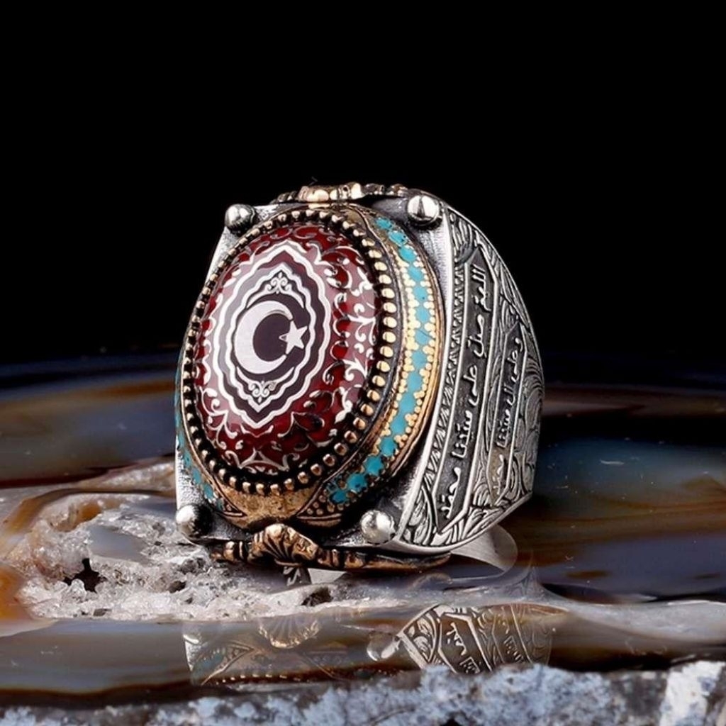 Cincin Ottoman Silver Turki Model Ring Salawat Bulan Bintang Osmanli Perak 925