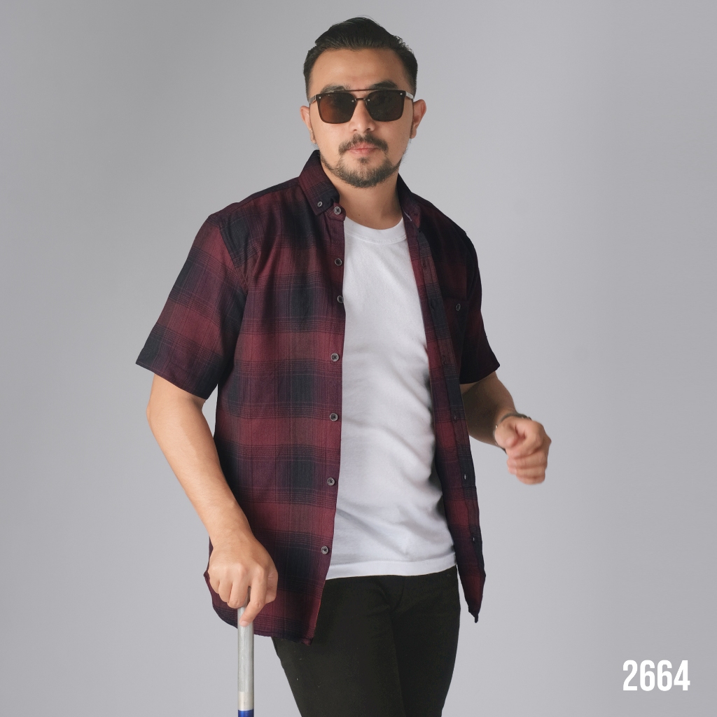 PAKAJI Kemeja Flanel Pria Lengan Pendek Premium Kemeja Pria Merah-Hitam 2664