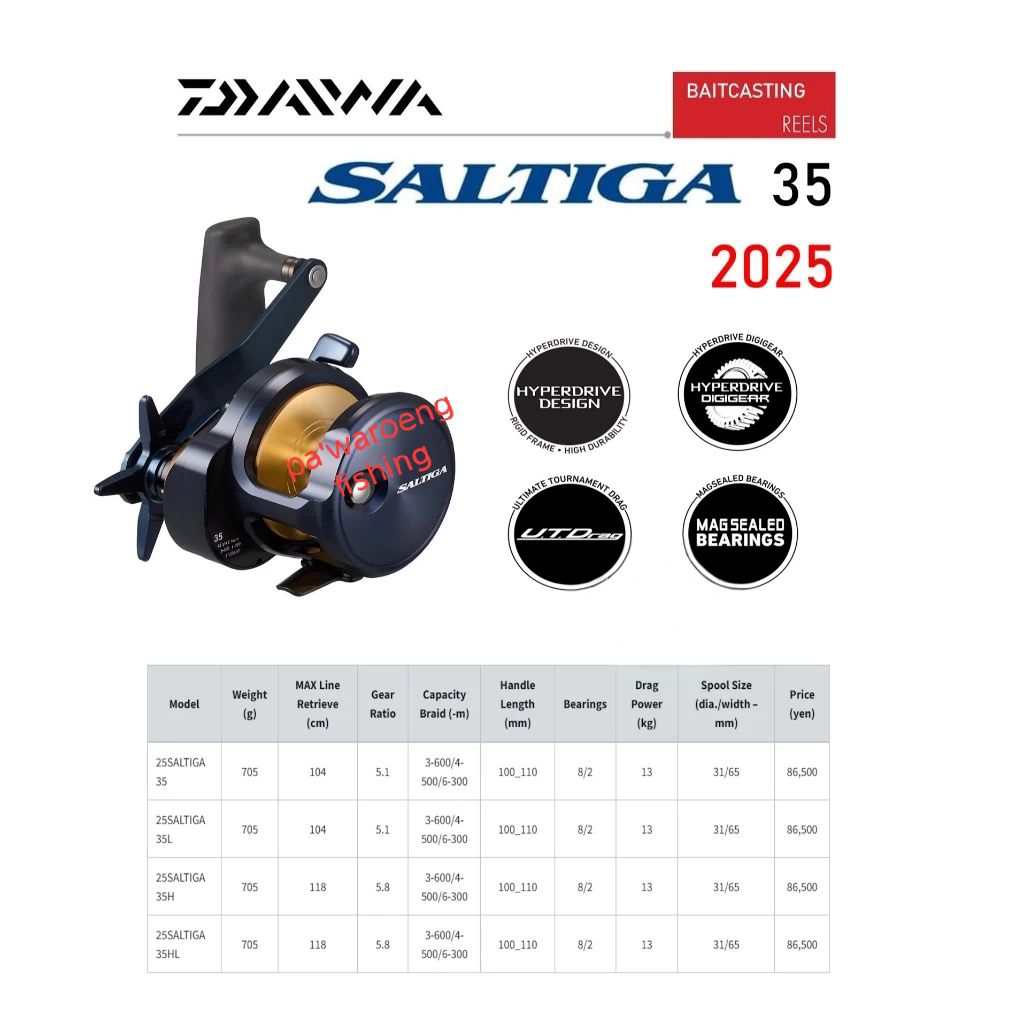 Reel BC DAIWA SALTIGA 35 2025 | 35HL | Handle kiri | Handle kanan | Garansi resmi 1 tahun | 100% ori