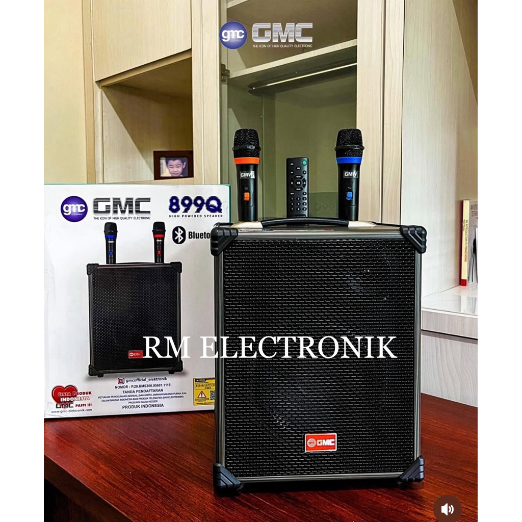 Speaker Portable GMC 899Q 8 inc Bluetooth Karaoke FREE 2 Mic Wireless High (mic free 2bj)