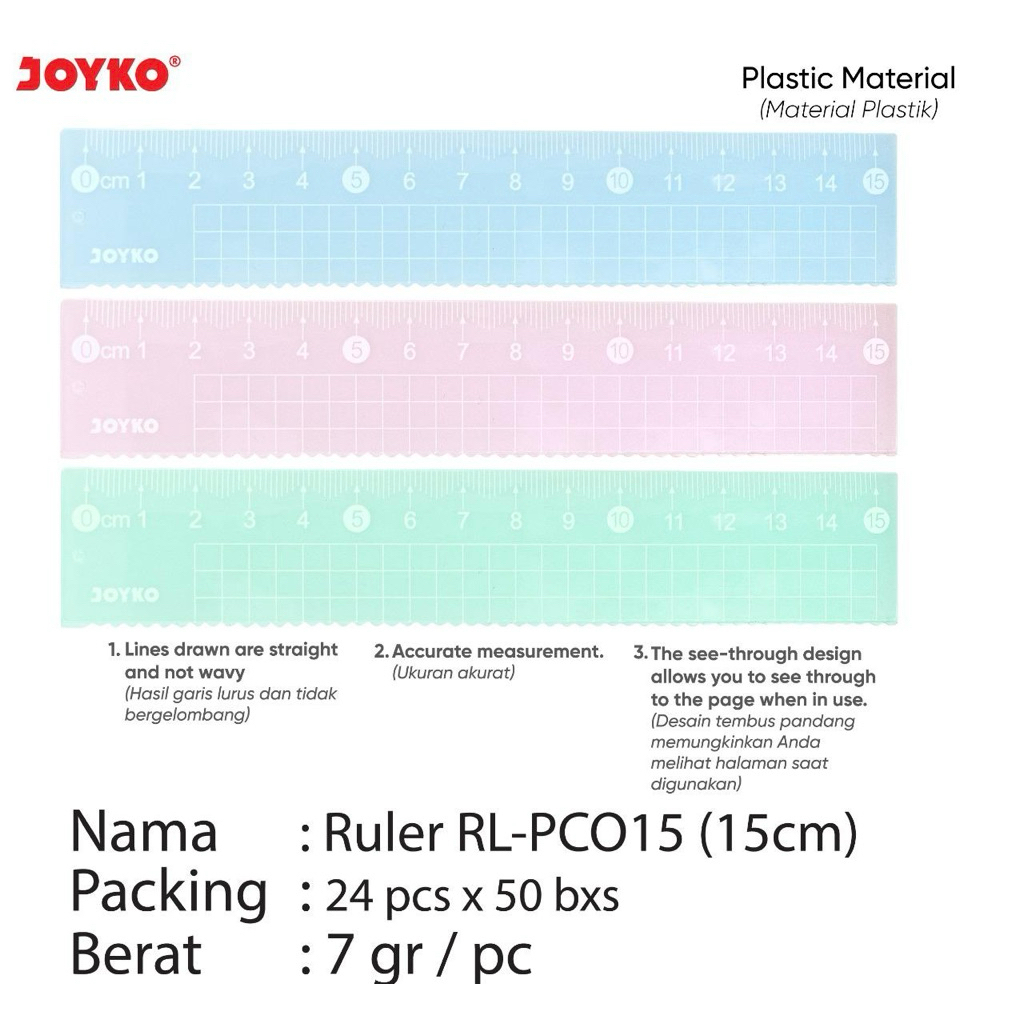 

Garisan Joyko RL-PCO15 Pengaris Plastik (pcs)