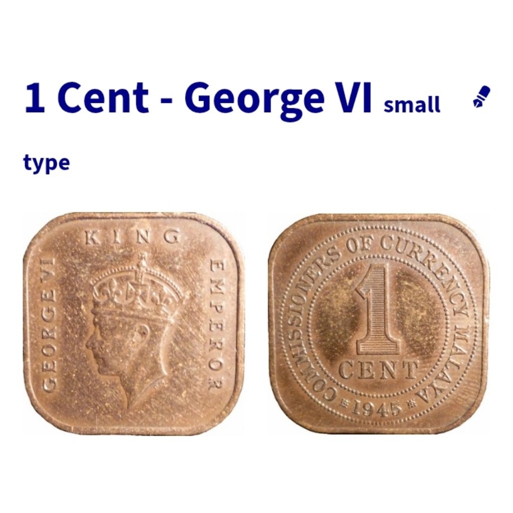 Koin Kuno Malaya 1 Cent Kotak 1943 King George