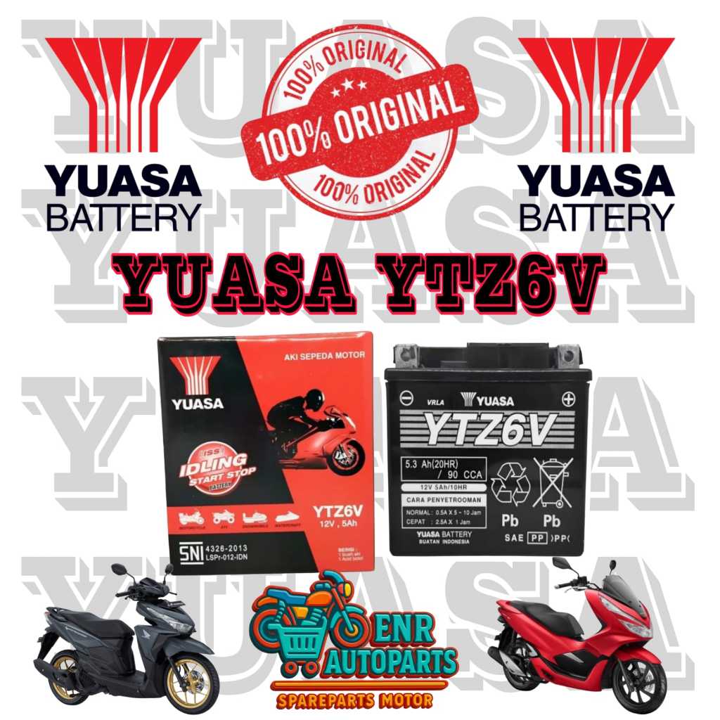 AKI MOTOR VARIO 125/150, CB150R, SUPRA GTR, ACCU SONIC, KLX, LEXI YTZ6V / AKI YUASA ORIGINAL