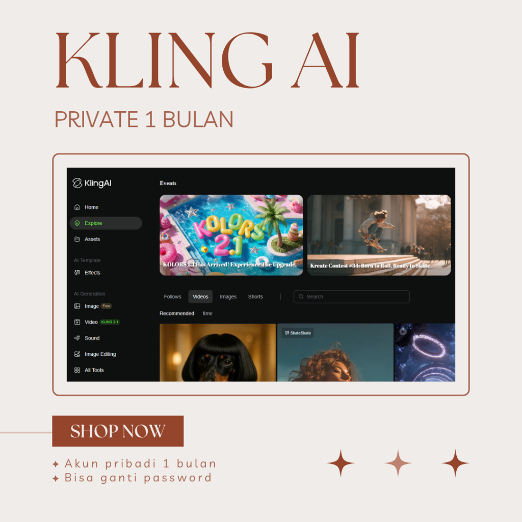 KLING AI klingai Kling.AI | 3000 Credit Private 1 bulan / tahun | Bebas ganti password