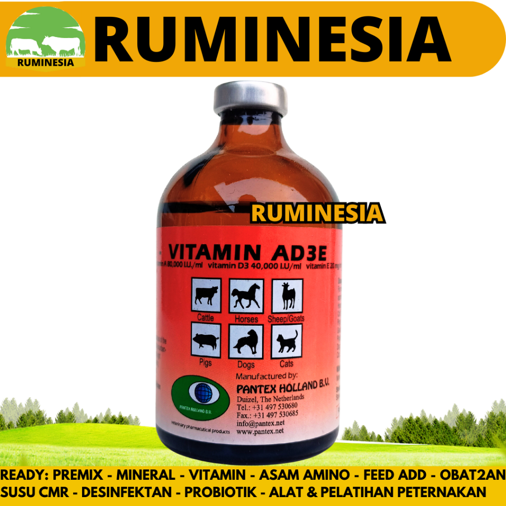 PANTEX VITAMIN AD3E 100ML - Vitamin ADE Hewan Ternak Sapi Kambing Domba Babi - Mirip Vitol Fertilife