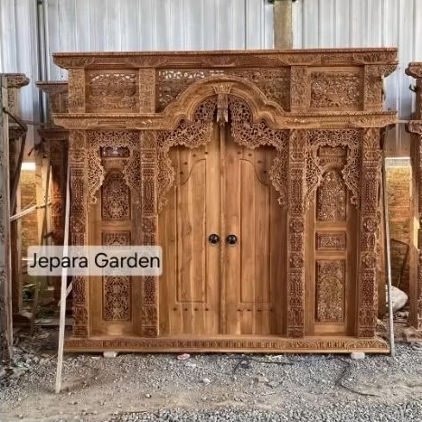 PINTU GEBYOK - Kusen 2 Pintu Rumah Gebyok Kayu Jati Ukir 3 Meter Jepara