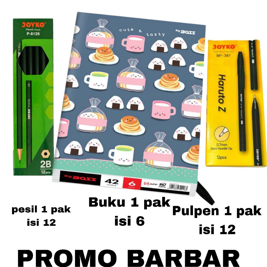 

PROMO 1 PAK BUKU TULIS SIDU 1 PAK PENSIL JOYKO 1 PAK PENA BUKU SIDU MAXI 36 BUKI SEKOLAH ANAK