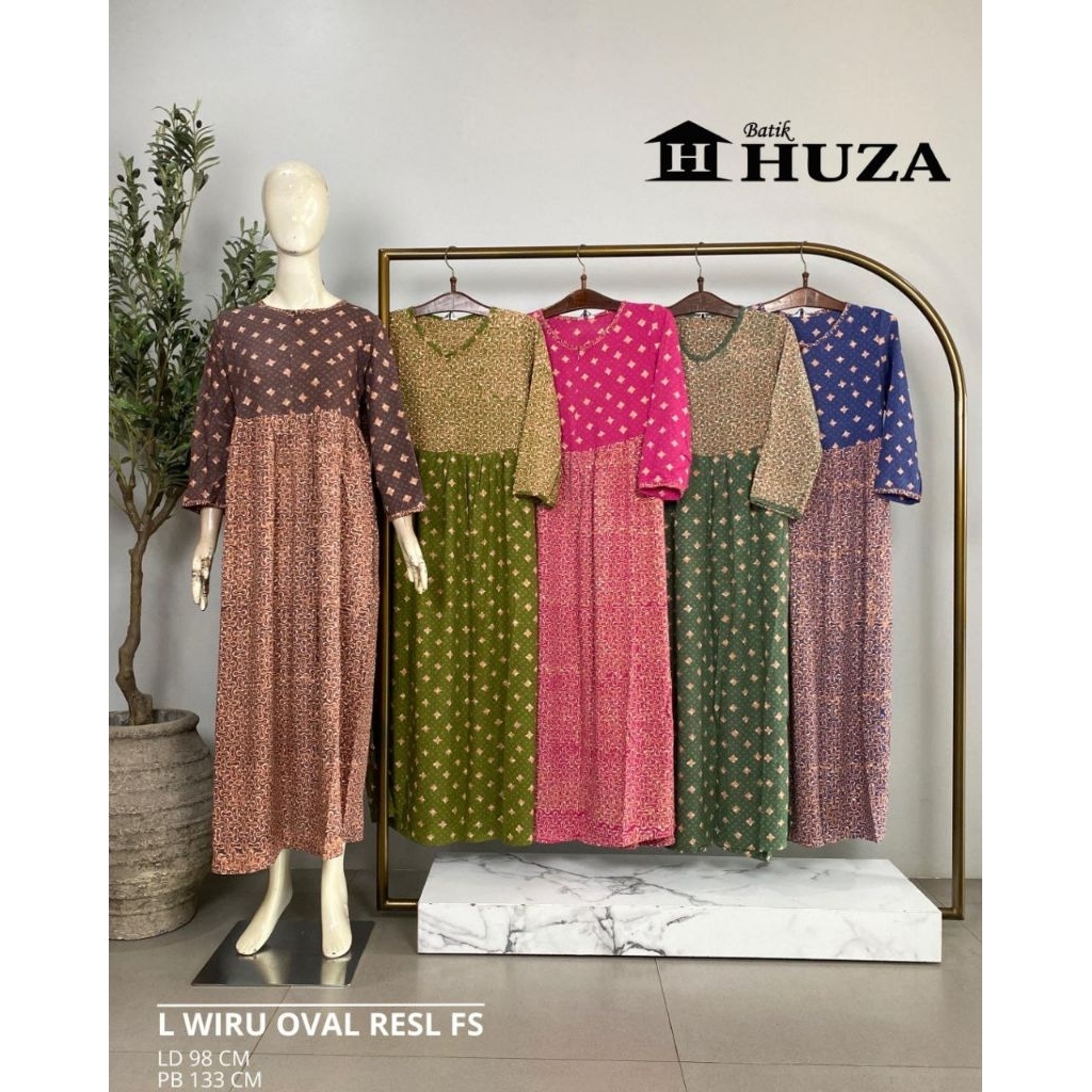 {LD 98 CM} Daster Huza Batik Pekalongan ll Long dress Muslimah Adem Premium Busui || Longdres Wiru O