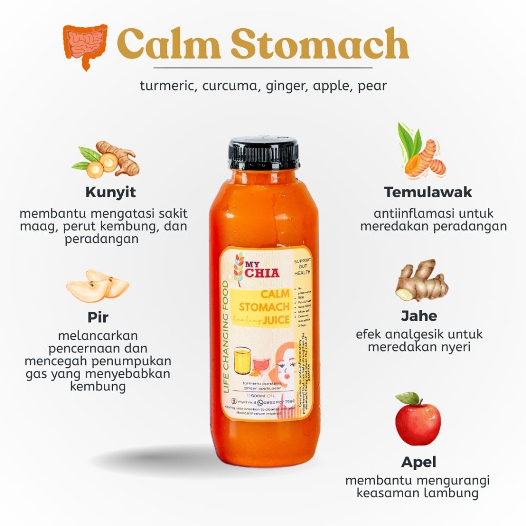 

Calm Stomach Healing Juice 500ml Jus Gut Healer Series dengan untuk Pencernaan Gerd Maag Asam Lambung Acid Reflux Cold Pressed My Chia