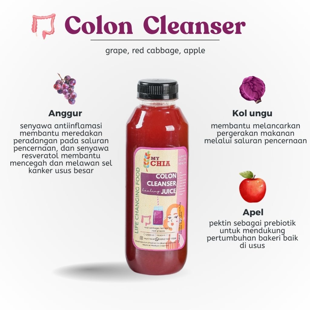 

Colon Cleanser Healing Juice 250ml Cold Pressed Jus Apel Kol Anggur