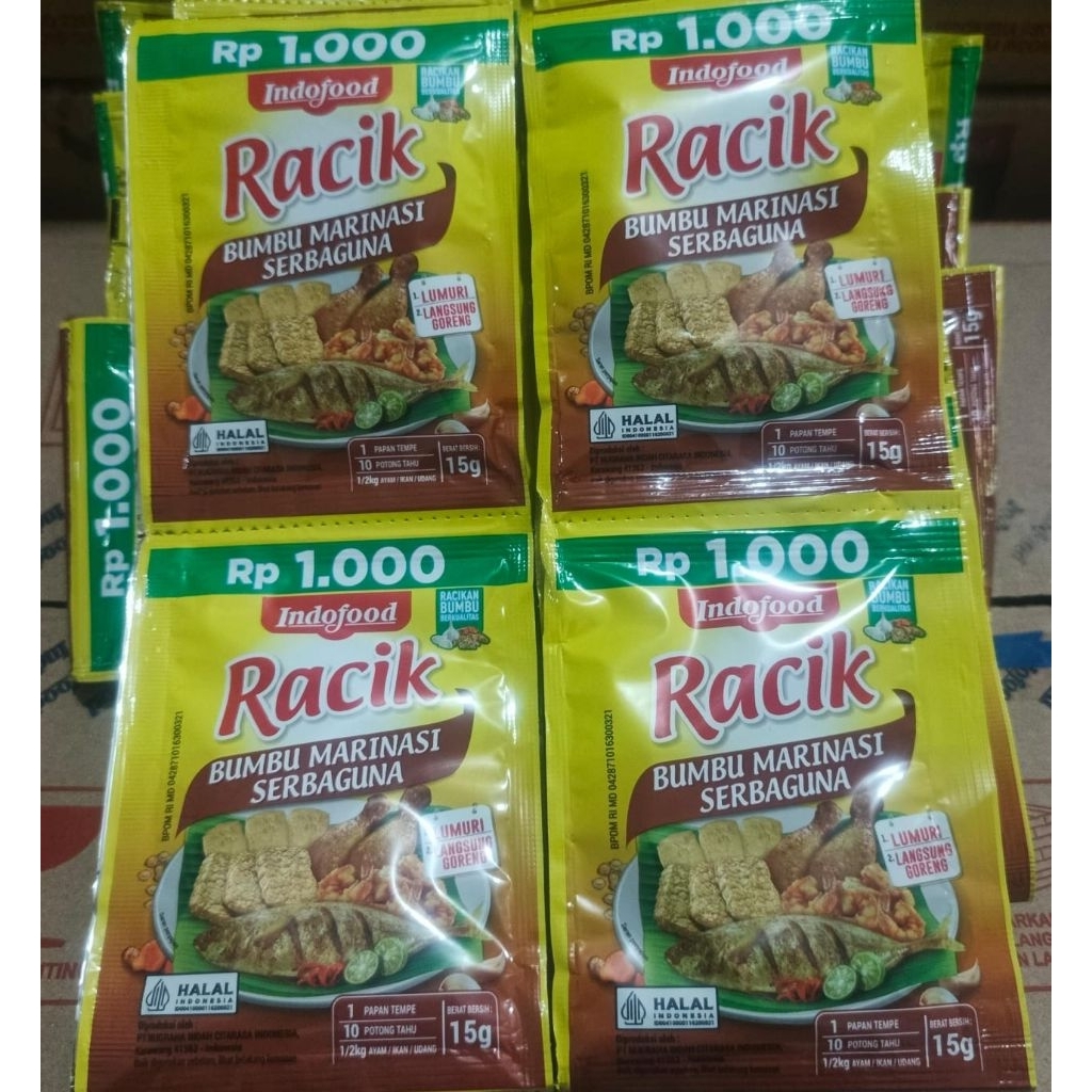 

Racik Bumbu Marinasi Indofood 15 gr _1 Dus isi 20 renceng @12 pcs _ (pembelian min 2 renceng)