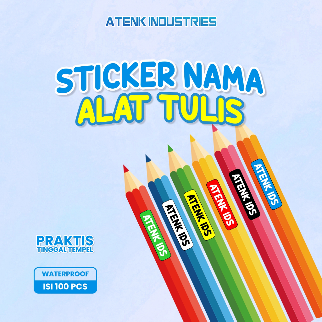 

(Isi 100 pcs) Stiker Pensil Custom Nama Anak Untuk Barang Buku Pensil Botol Minum