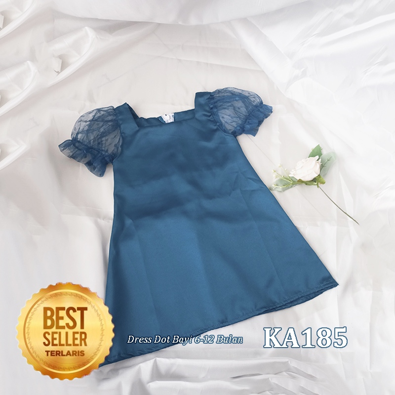 Dress Anak Warna Emerald Blue Kondangan Usia 1 Tahun Gaun Motif Polkadot Tulle Satin Velvet Premium 