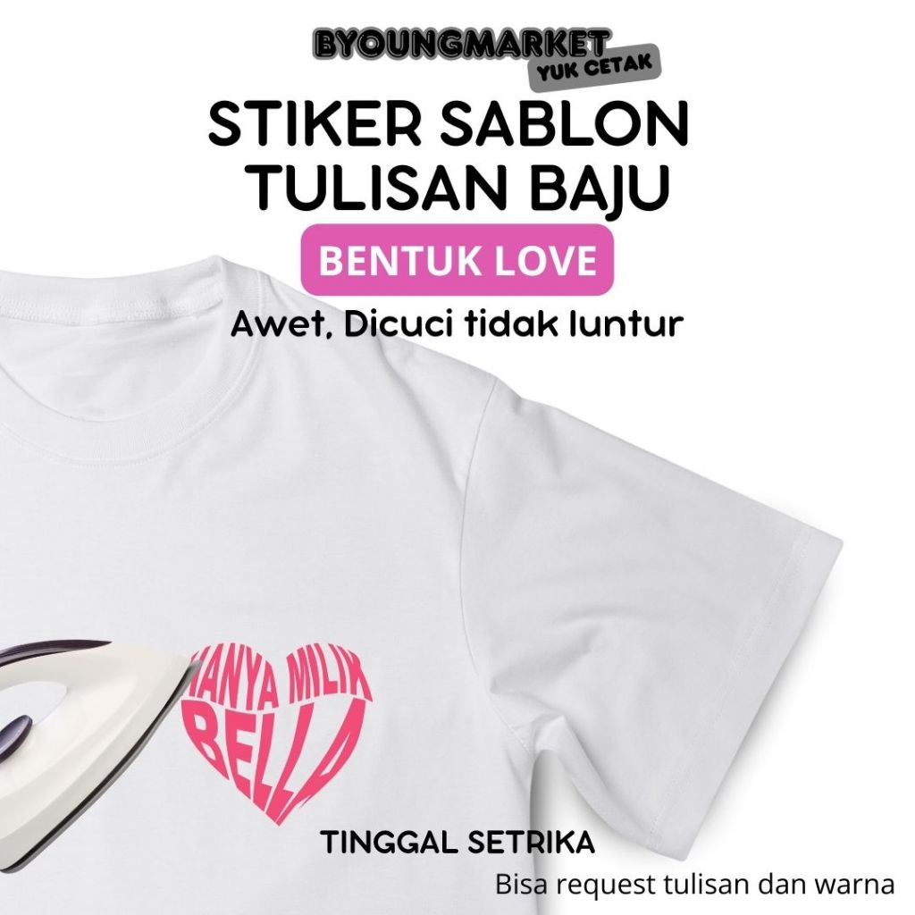 

Stiker Sablon Nama Bentuk Love Baju Stiker Custom Nama Label Printing Kain / Kaos Sablon Setrika Lucu Hadiah Ulang Tahun Anniversary Gratis