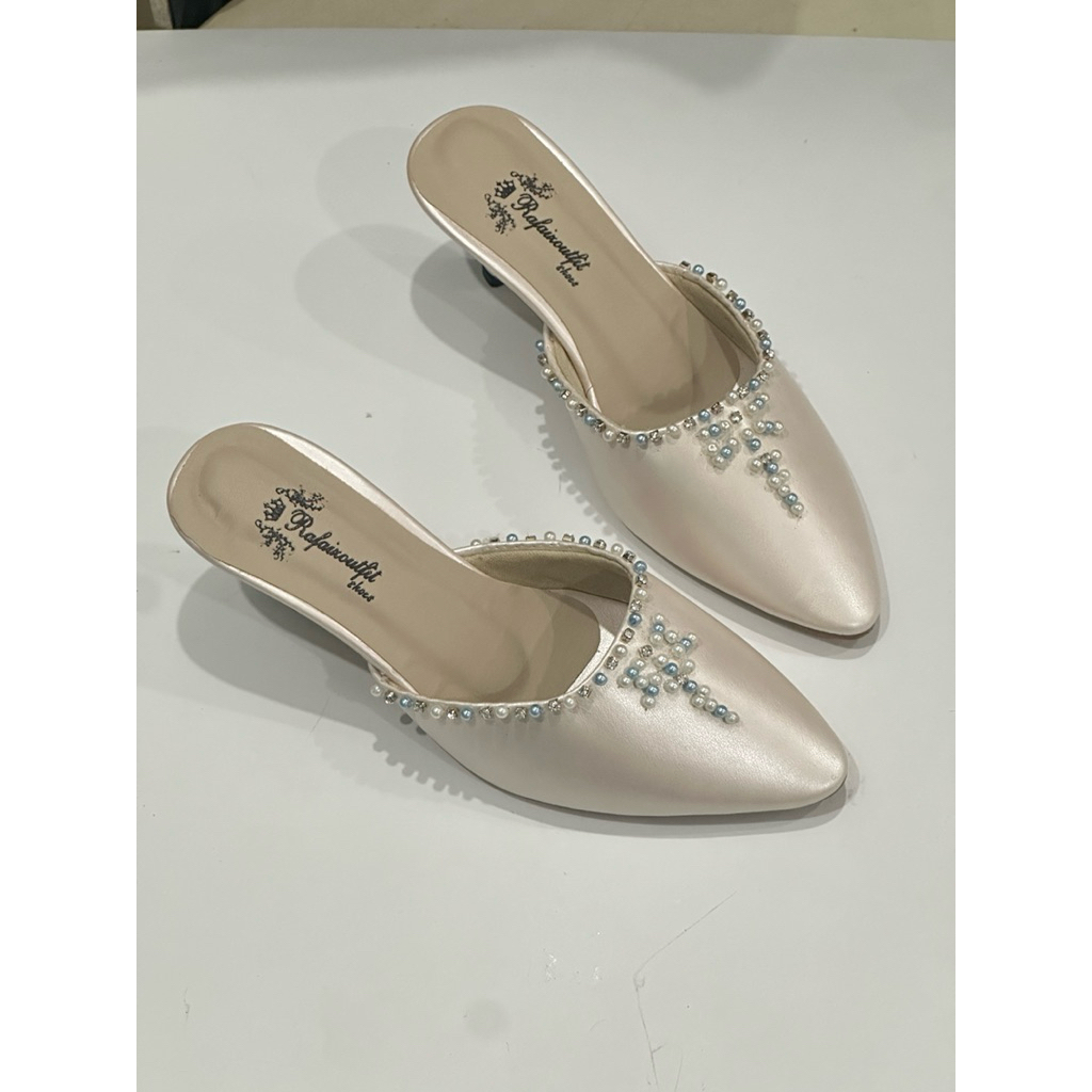 sepatu pesta heels kiarani ivory broken white 5cm lancip (tidak bisa costume )