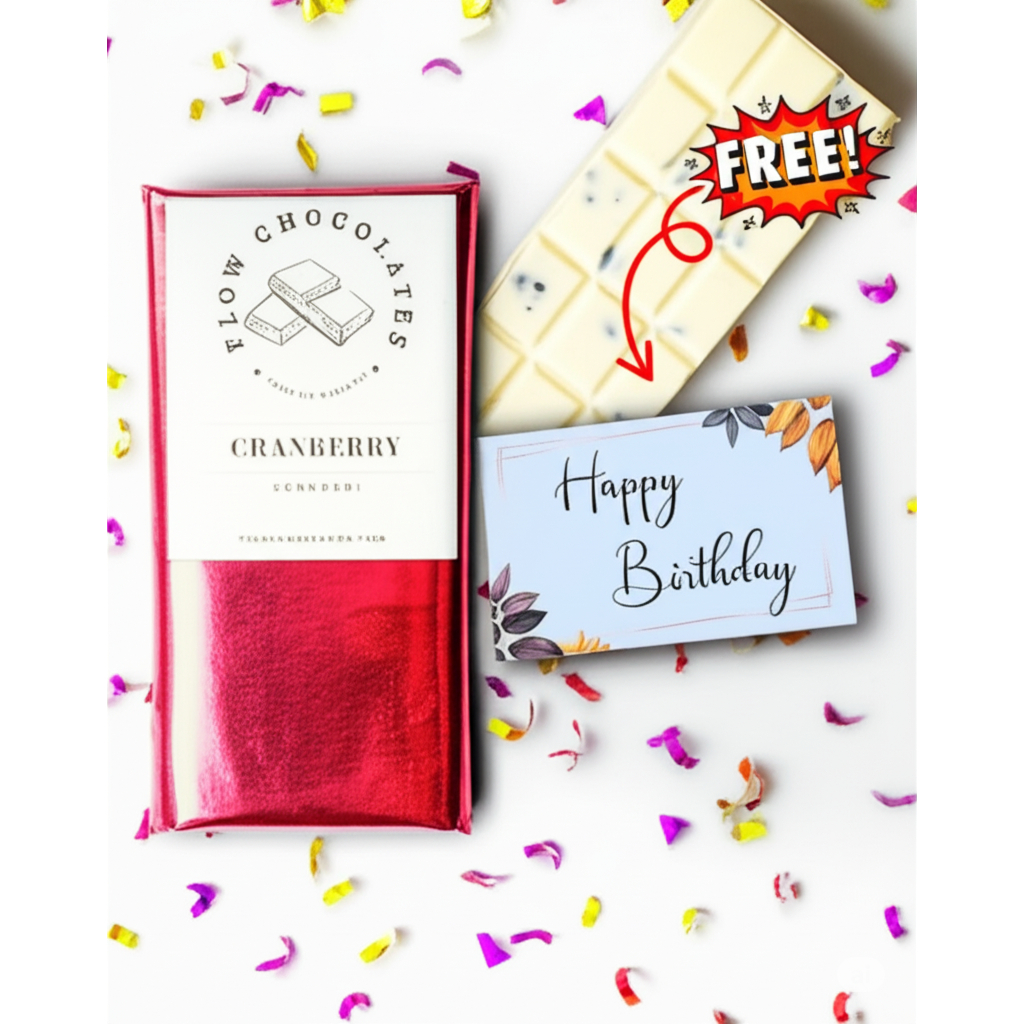 

Flow Chocolate 60g – White Chocolate Premium dengan Potongan Cranberry + Kartu Ucapan Gratis