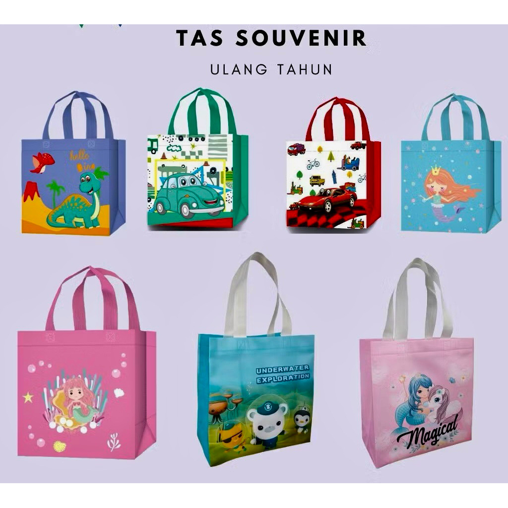

(Isi 1 Lusin/ 12 Pcs) Tas Souvenir Ulang Tahun Anak Goodiebag Motif Kartun Premium Tebal