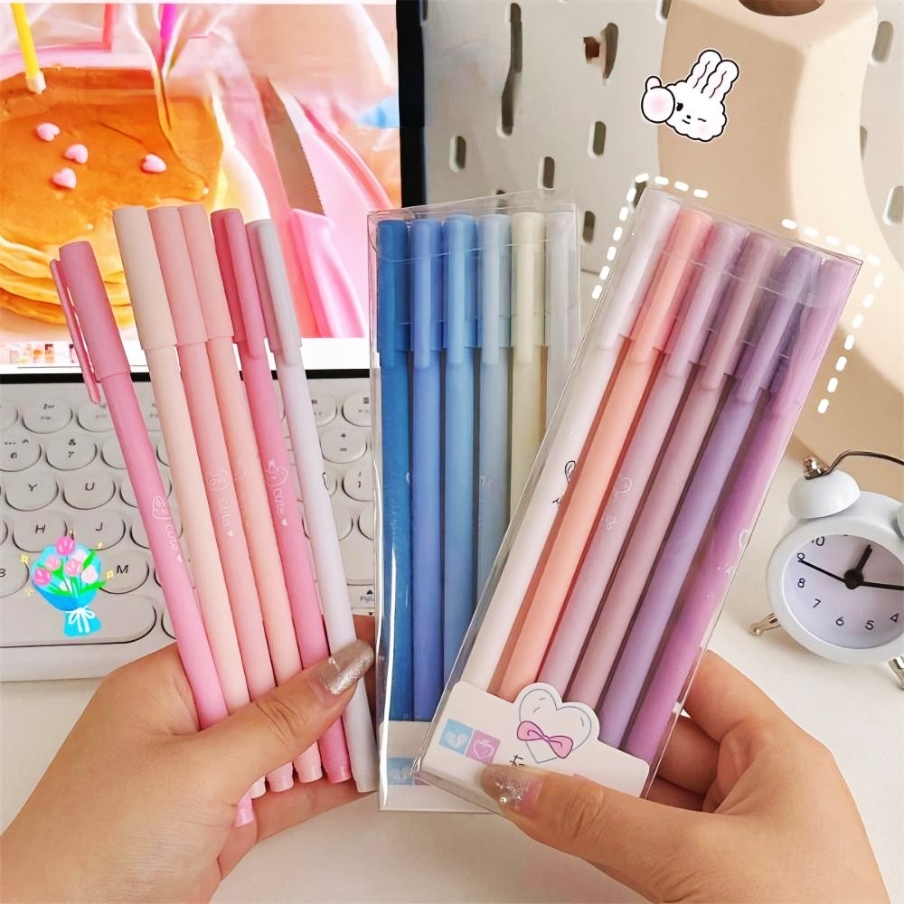 1 Set Isi 6 Pulpen Gel Warna Morandi Pastel Lucu / Pulpen Aesthetic untuk Catatan & Sekolah