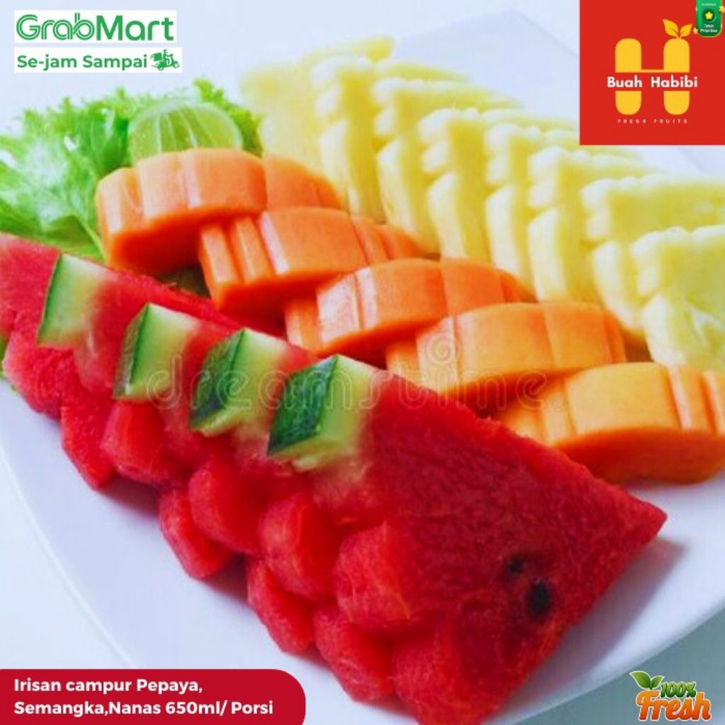 

Irisan pepaya,semangka,nanas 650ml/porsi