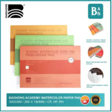 

Baohong Academy Watercolor Paper Pad - 300gsm / 260 x 180mm 100% cotton HP/CP/R - SAS
