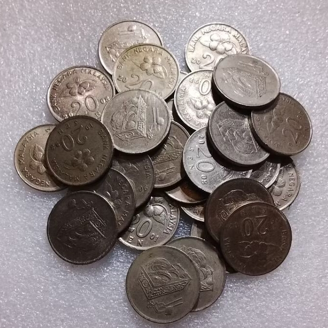 Koin kuno 20 sen Malaysia tahun campur