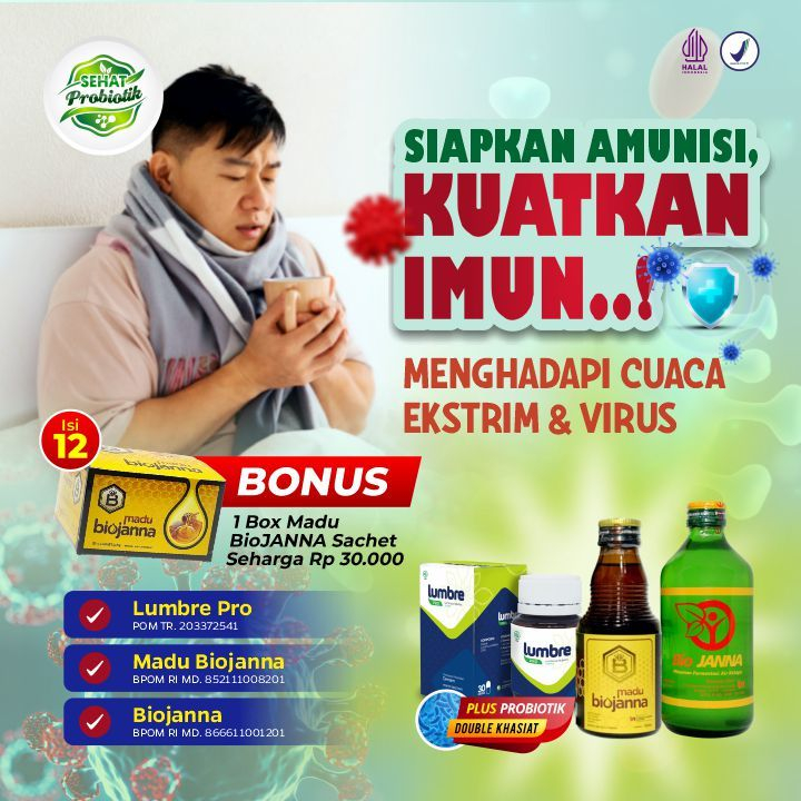 PAKET HERBAL UNTUK MENGUATKAN IMUN UNTUK HADAPI CUACA EKSTRIM (BIOJANNA+MADU PROBIOTIK+KAPSUL LUMBRE