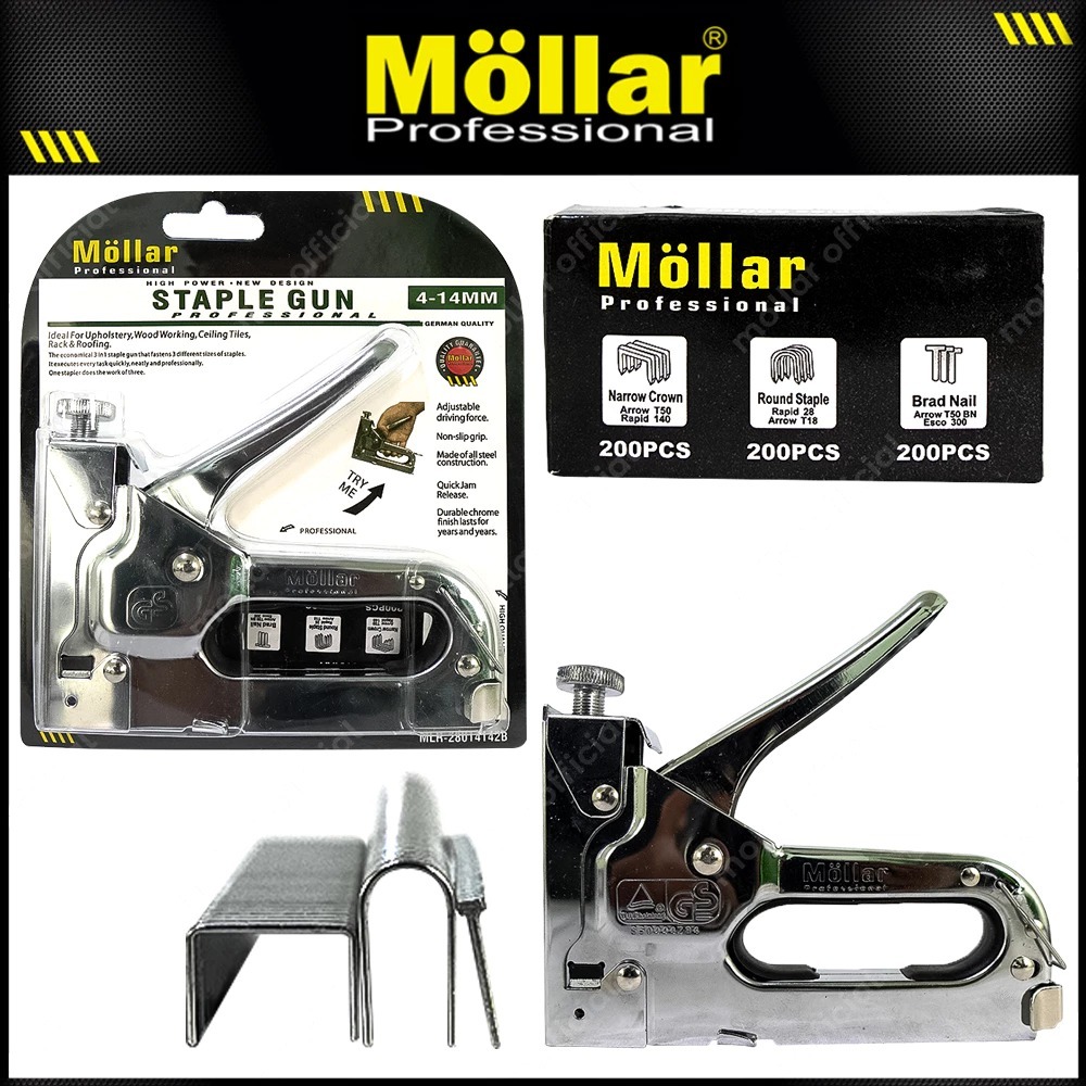 

staple gun MOLLAR staples gun tacker 3way 4-14mm staples jok motor 3 in 1 nail U jepretan 3in1