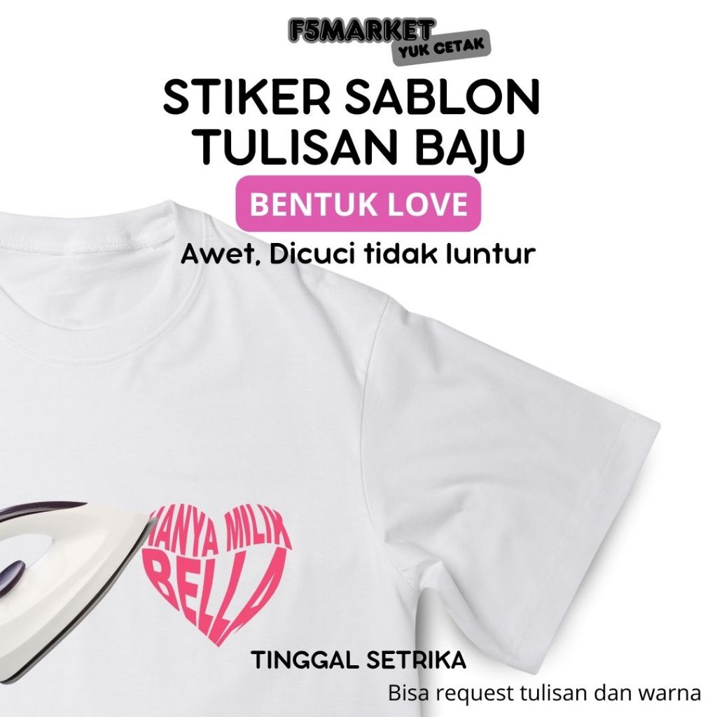 

Stiker Sablon Nama Bentuk Love Baju Stiker Custom Nama Label Printing Kain / Kaos Sablon Setrika Lucu Hadiah Ulang Tahun Anniversary Gratis