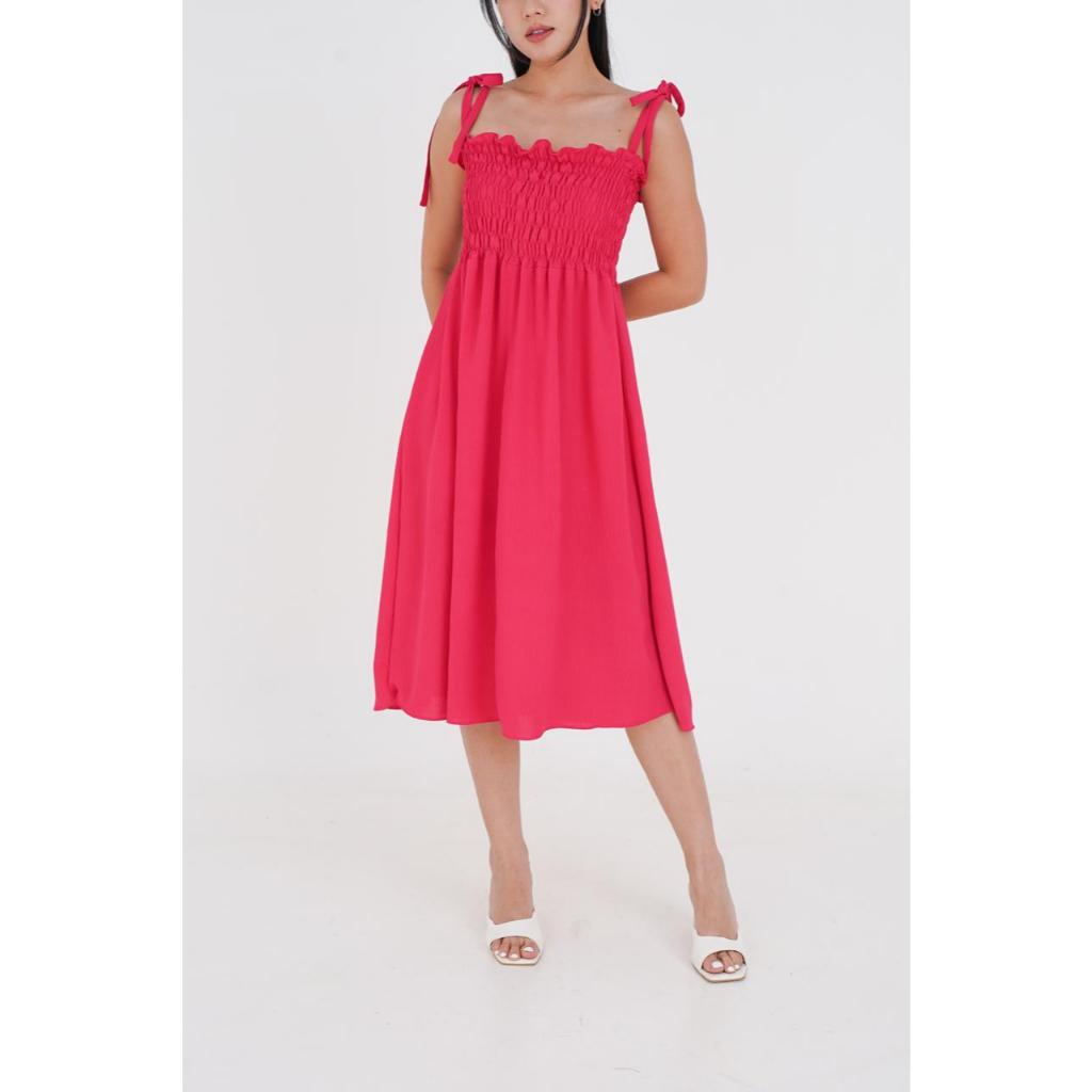 one fashion id midi dres tanpa lengan  / dres smock full karet cey krinkle anti lecek premium