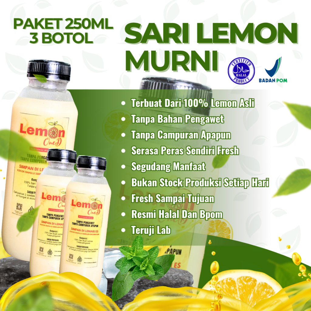 

MURAH! LEMON YOU - Sari Lemon Paket 3 Botol 250Ml Murni Diet Detox Pelangsing Penurun Berat Badan