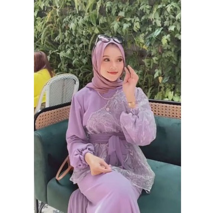 READY JUMBO Saukia Dress Special Lebaran Putih Rose Nude Lilac Brukat Mix Satin Full Payet Mewah Ele