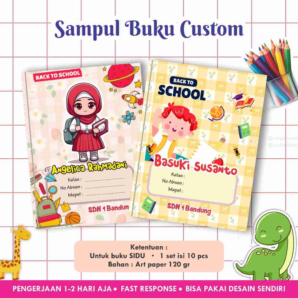 

[10 lembar] Sampul buku custom nama anak dan sekola SIDU