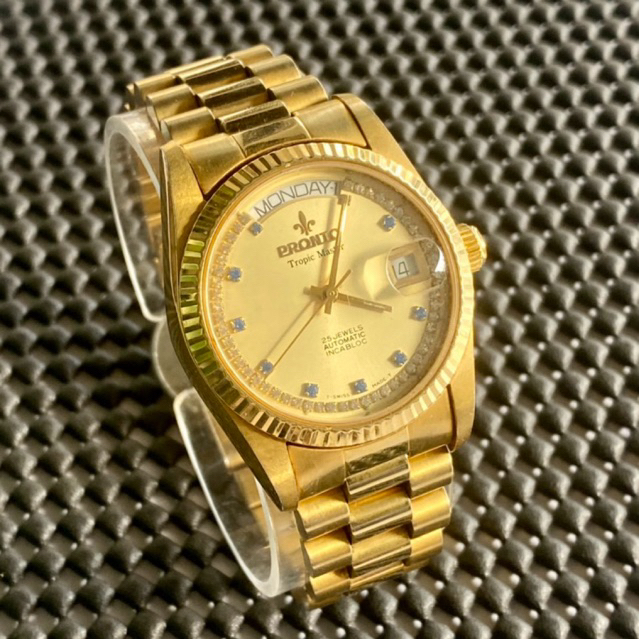 Pronto Tropic Master President Day Date Diamomd 25 Jewels Automatic Incabloc Swiss Made