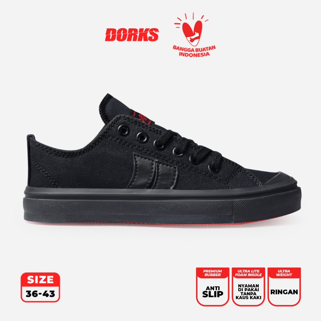 Dorks - Classic Low Full Black Sepatu Sneakers Casual Pria Wanita