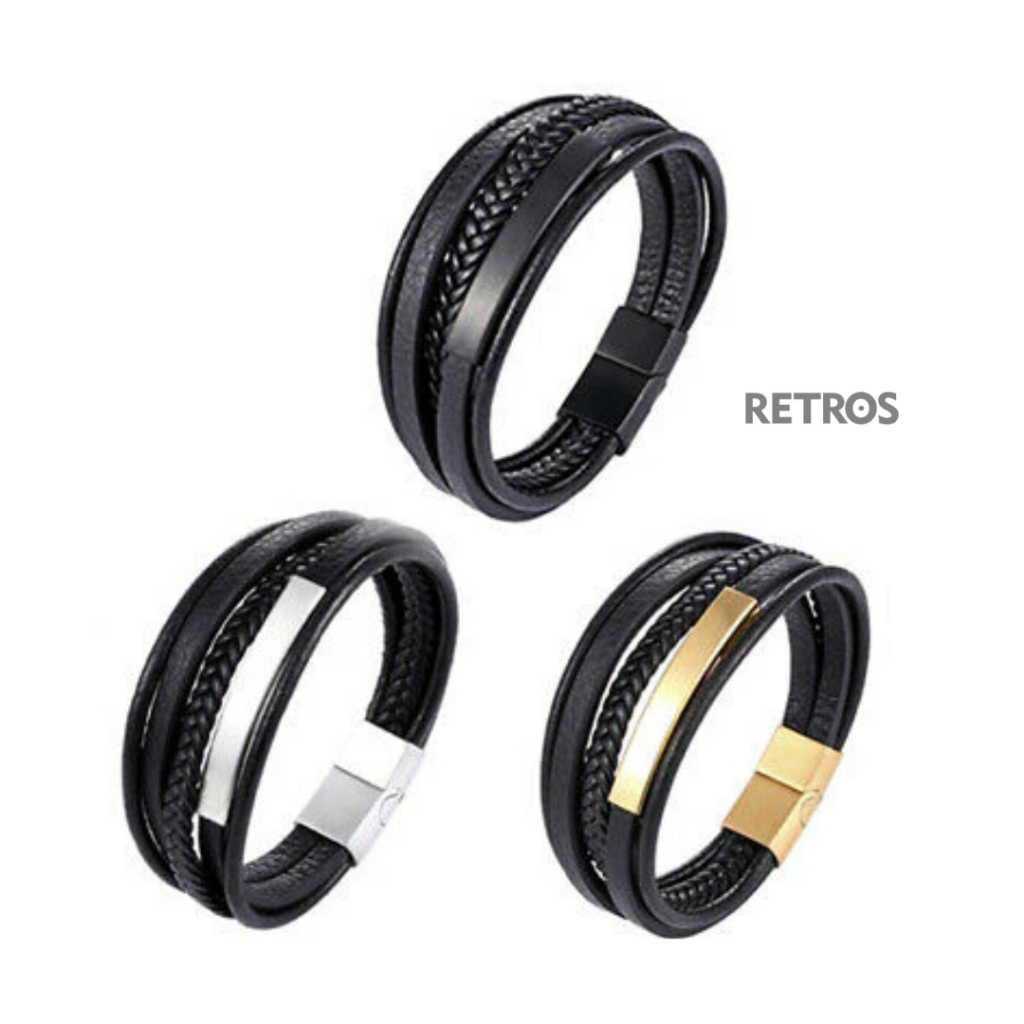 Gelang Kulit Pria Model Klasik Pria Emas Silver Hitam Terbaru | RETROS