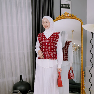 Delova Wardrobe - VEST BATIK VOL. 2 Premium Modern Jumputan Atasan Batik Leher V Neck Wanita Etnik Rompi Outer Katun Premium Ekslusif Viral Termurah Formal Kantor Kekinian Mafia Batik Tenun Model Oversize Tenun Blus Bolak Balik Tanpa Lengan Putih Navy